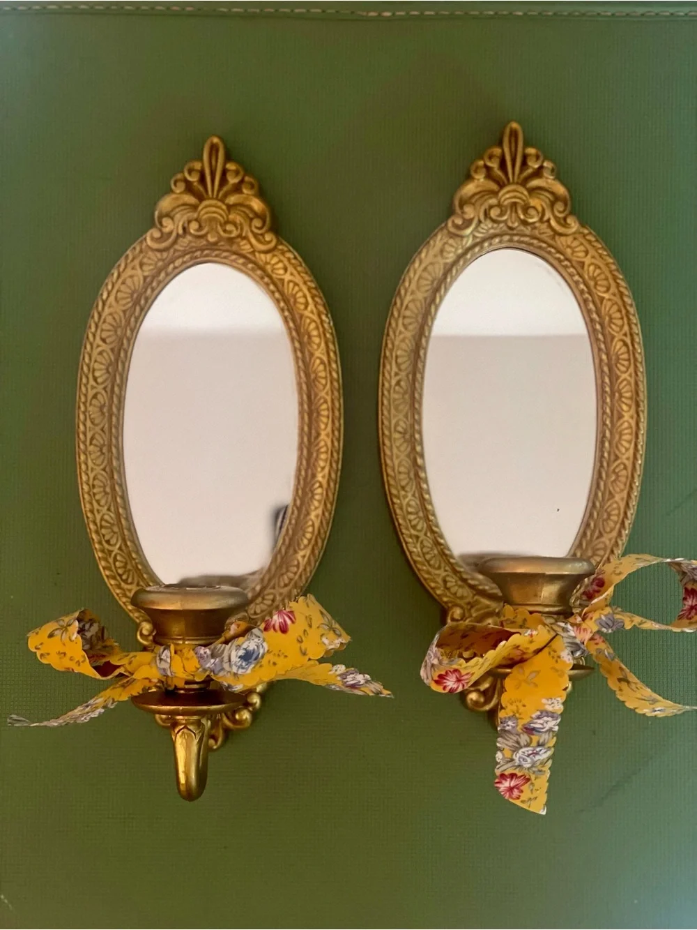 Pair of Gold Vintage-Style Wall Sconce Mirrors